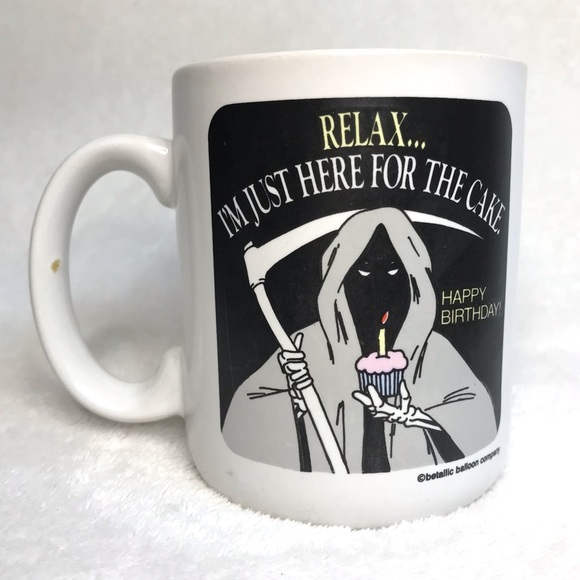 Funny birthday mug grim reaper just here for the cake funny novelty mug giftware - Picture 5 of 5